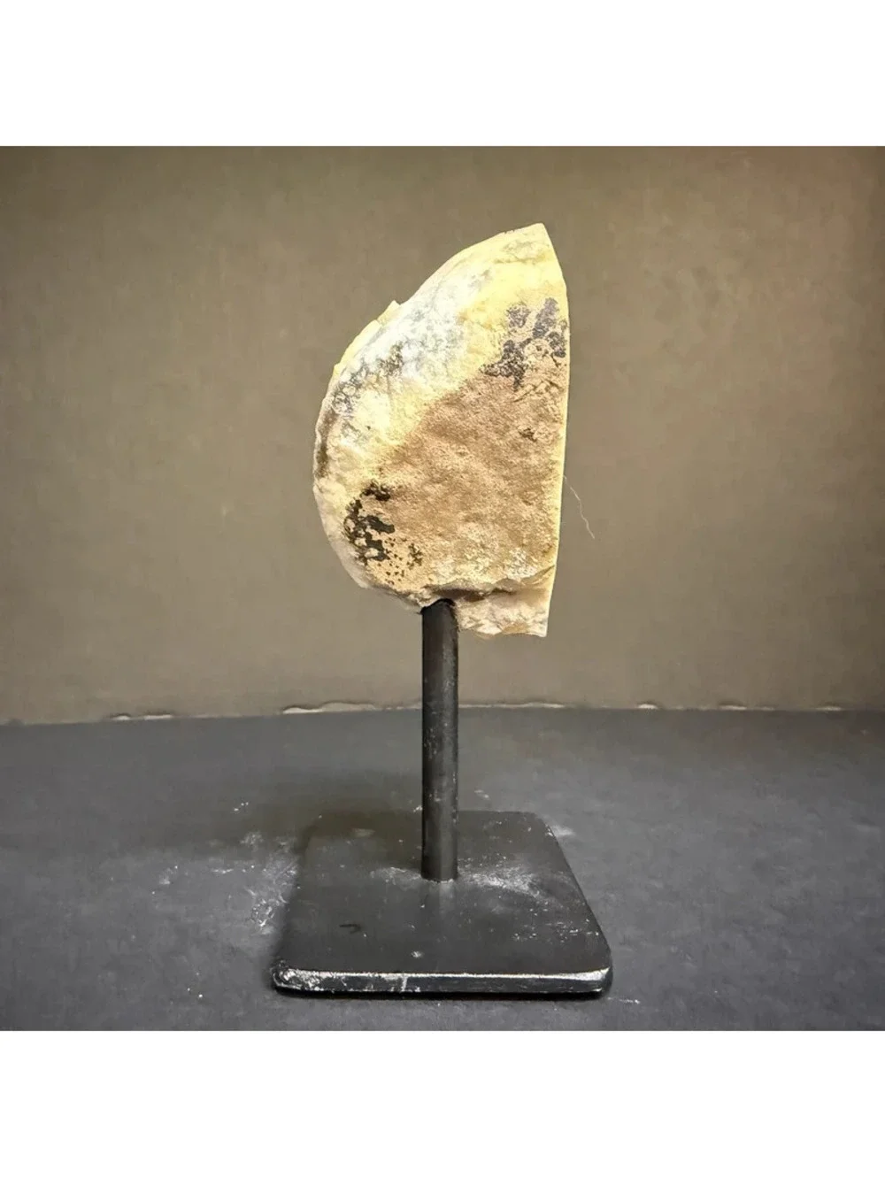 Beautiful Polished Agate Geode Half with Quartz Druzy Center on Metal Stand